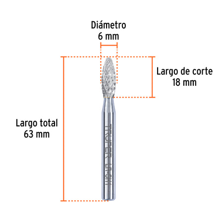 Lima rotativa punta flama TRUPER 6 mm