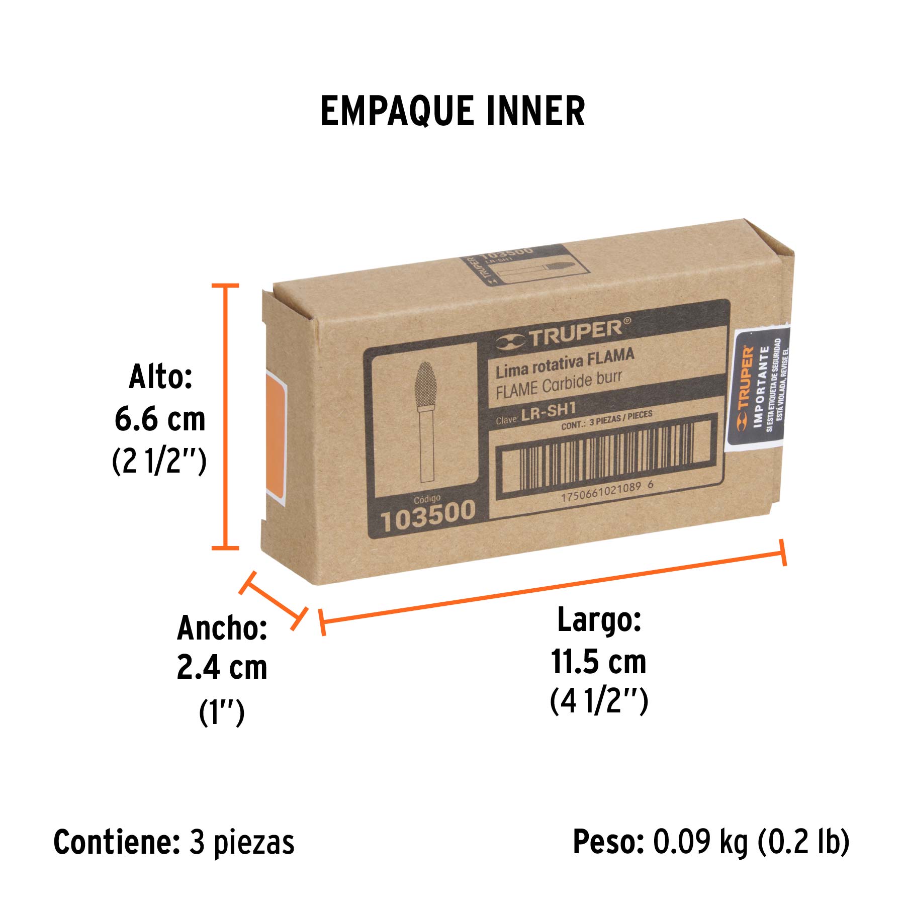 Lima rotativa punta flama TRUPER 6 mm