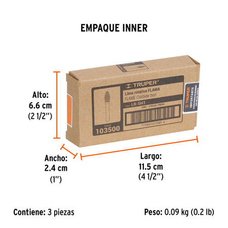 Lima rotativa punta flama TRUPER 6 mm