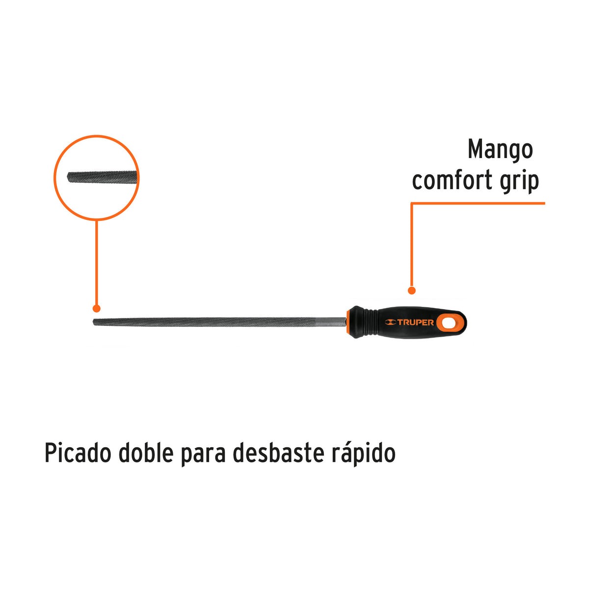 Lima redonda bastarda 10' con mango doble inyección, TRUPER 10'