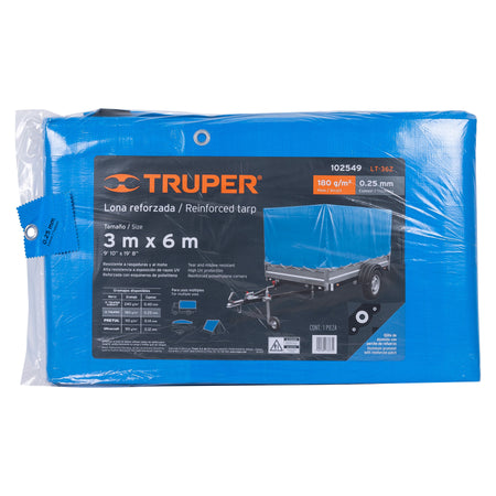 Lona de polietileno reforzada 3 x 6 m, azul, 180g/m2, TRUPER