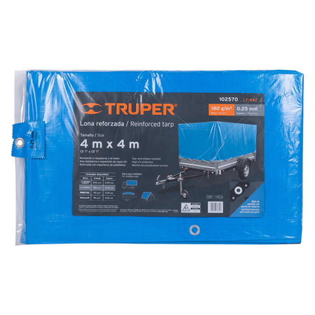 Lona de polietileno reforzada 4 x 4 m, azul, 180g/m2, TRUPER