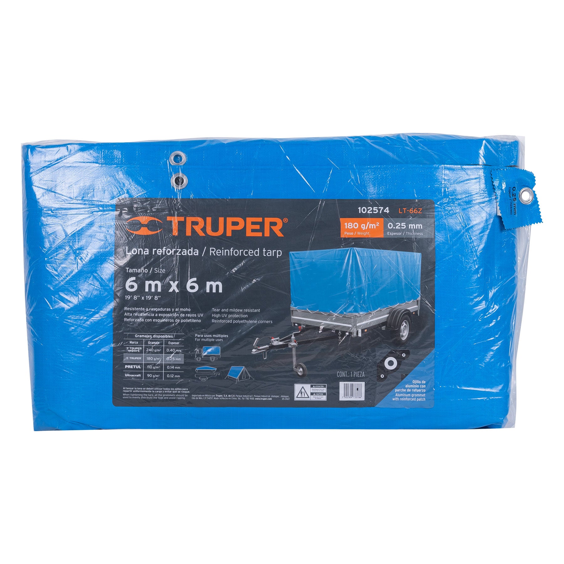 Lona de polietileno reforzada 6 x 6 m, azul, 180g/m2, TRUPER