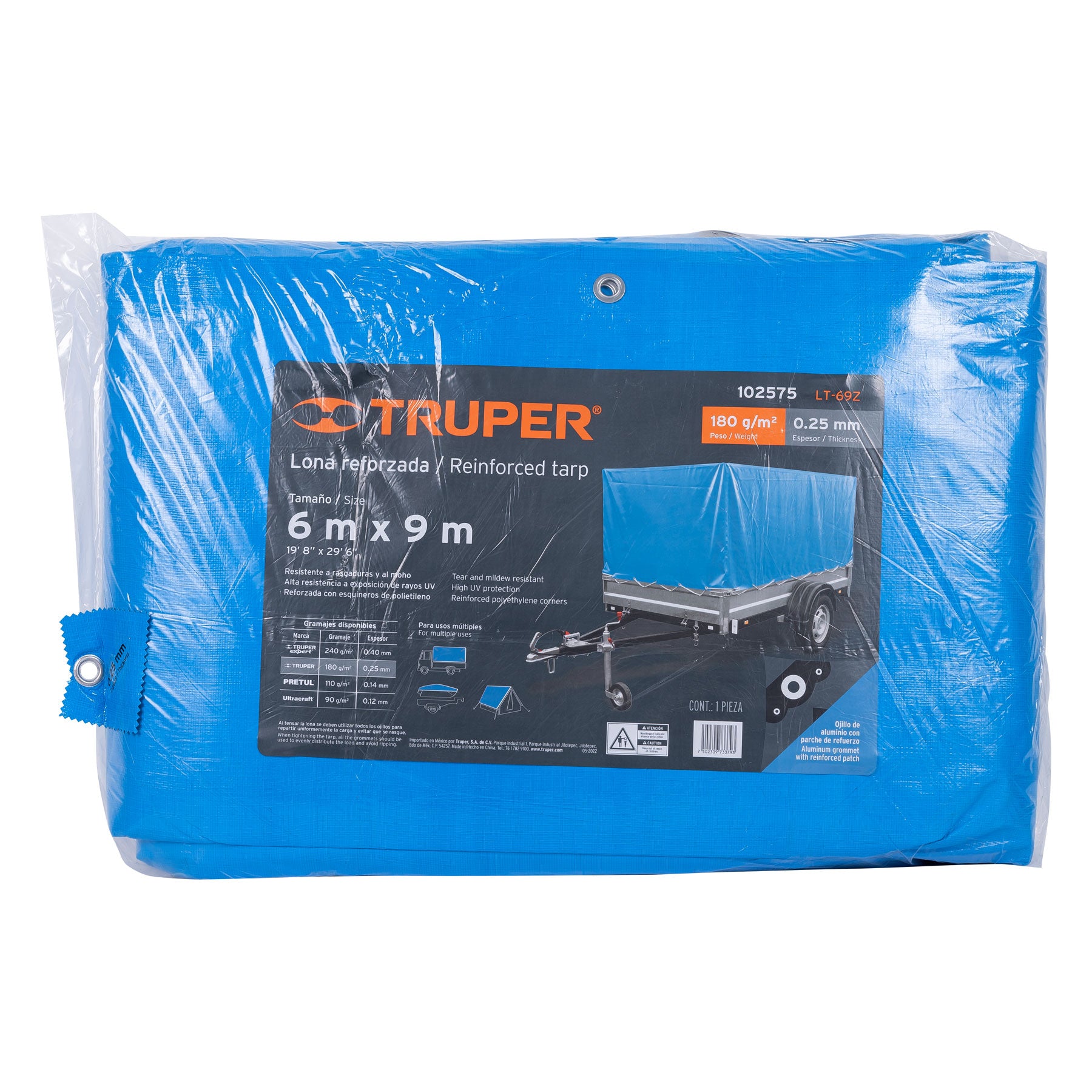 Lona de polietileno reforzada 6 x 9 m, azul, 180g/m2, TRUPER