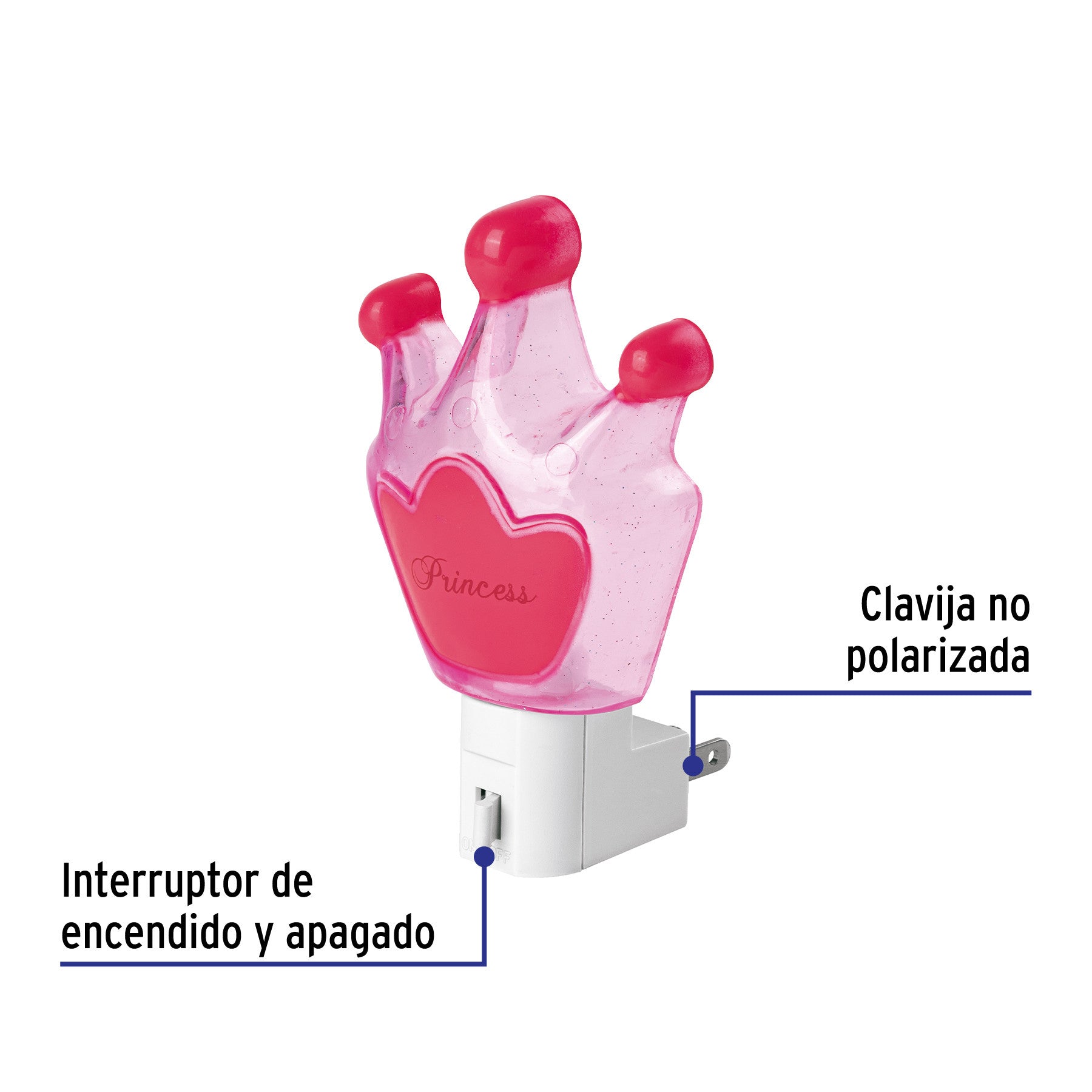 Luz de noche con lámpara E12, corona princesa, Volteck