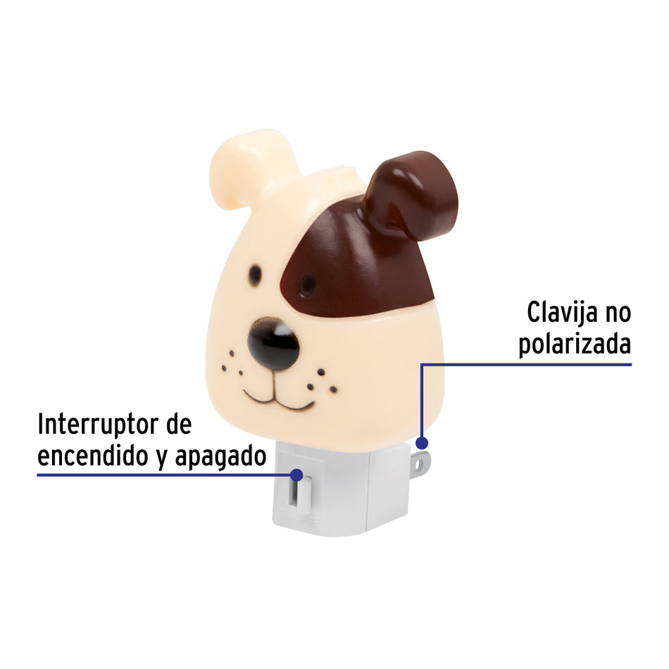 Luz de noche con lámpara E12, perro, Volteck