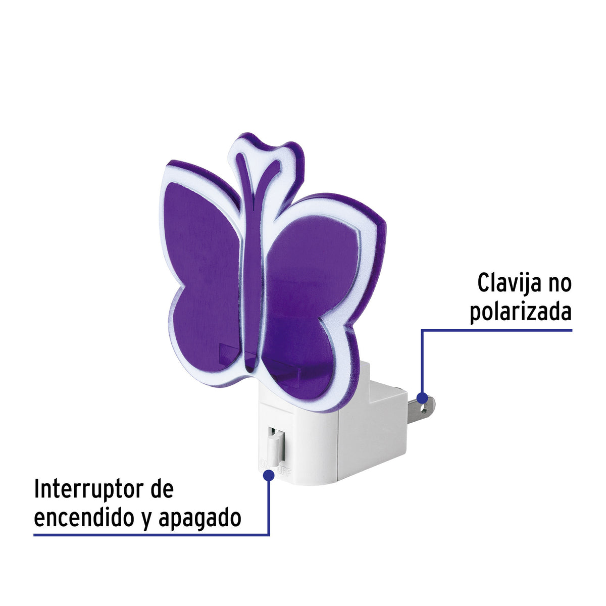 Luz de noche con lámpara E12, mariposa, Volteck