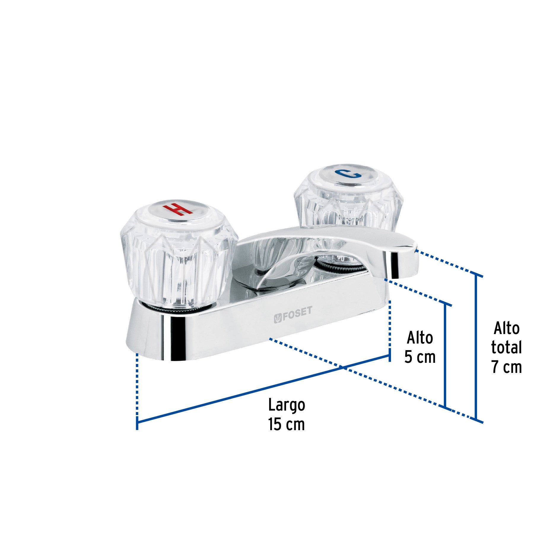 Mezcladora 4" para lavabo nariz larga manerales acrilico