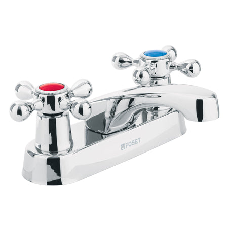 Mezcladora 4" para lavabo nariz larga manerales cruceta