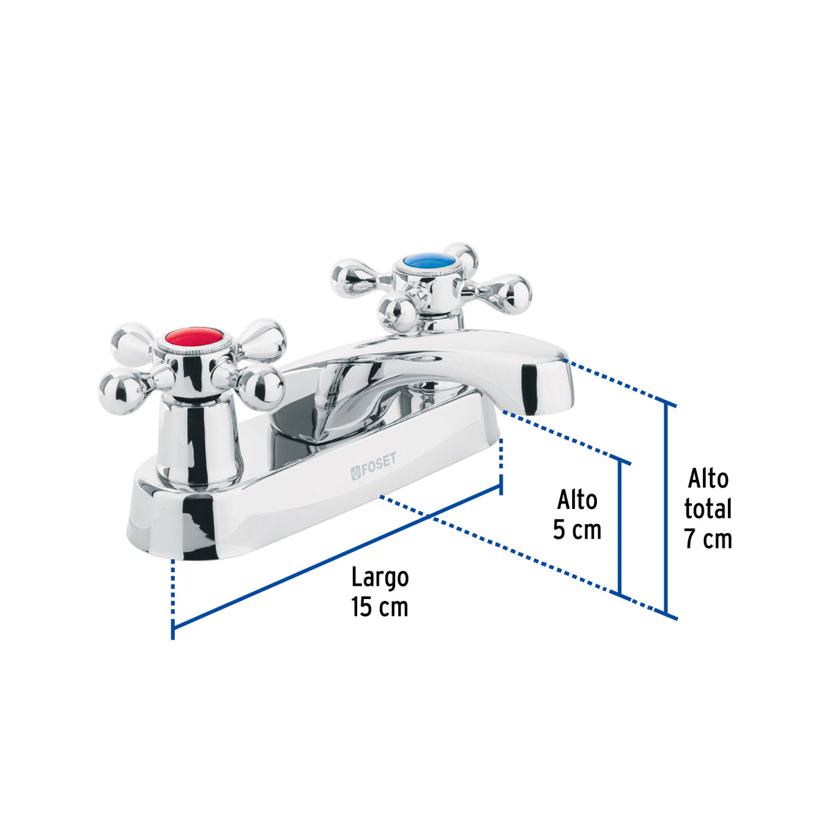 Mezcladora 4" para lavabo nariz larga manerales cruceta