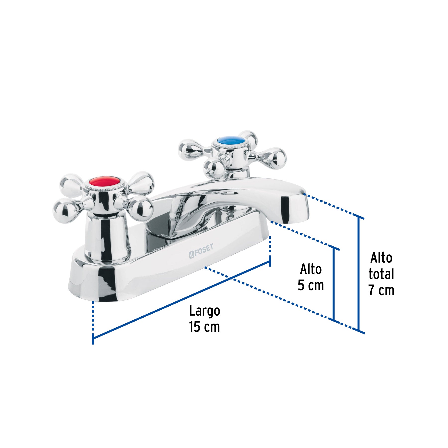 Mezcladora 4" para lavabo nariz larga manerales cruceta