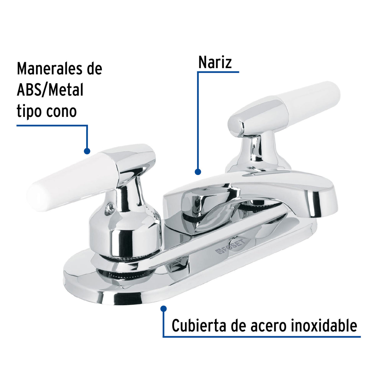 Mezcladora 4" para lavabo nariz larga manerales cono