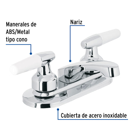 Mezcladora 4" para lavabo nariz larga manerales cono