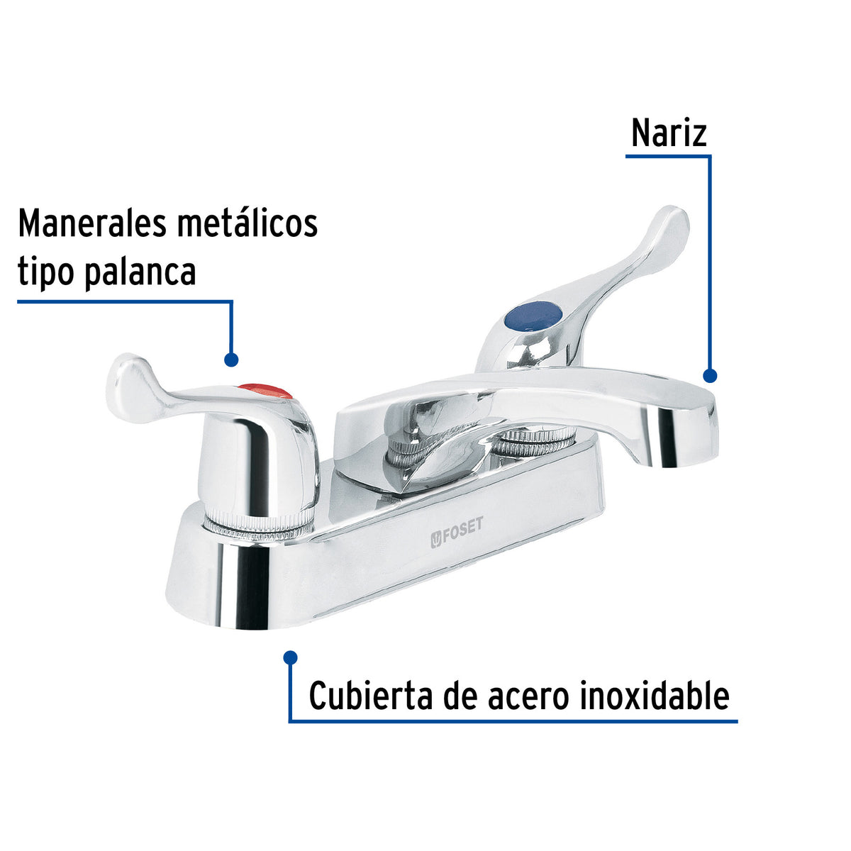 Mezcladora 4" para lavabo nariz larga manerales palanca