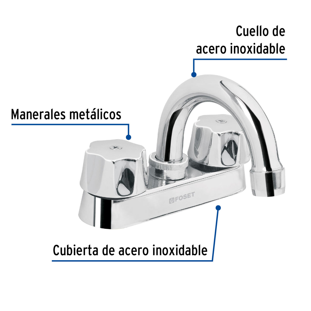 Mezcladora 4" para lavabo cuello curvo cartucho compresion