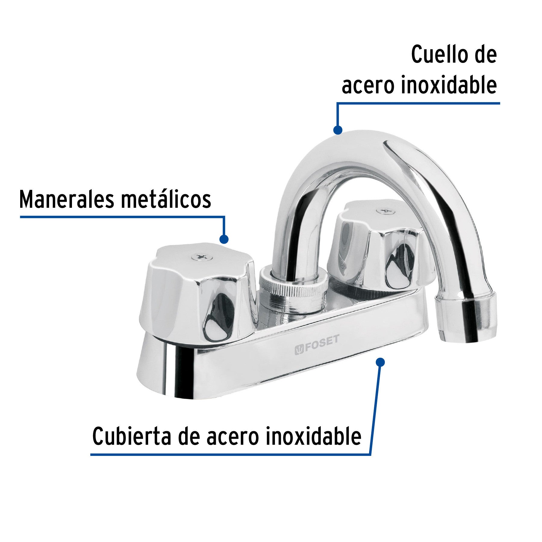Mezcladora 4" para lavabo cuello curvo cartucho compresion
