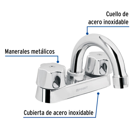 Mezcladora 4" para lavabo cuello curvo cartucho compresion
