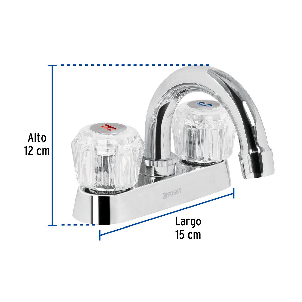 Mezcladora 4" para lavabo cuello curvo manerales acrilico