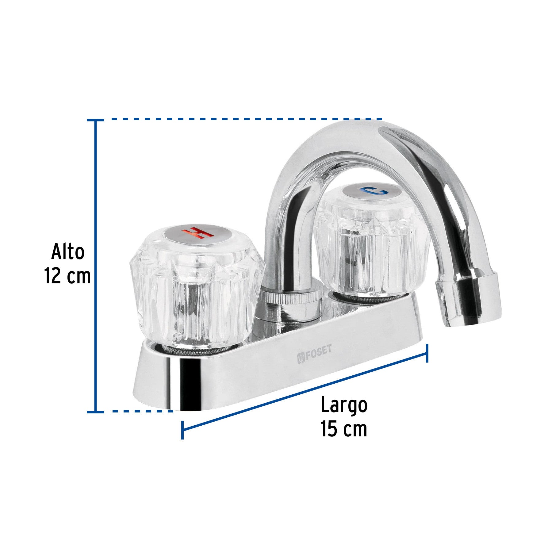 Mezcladora 4" para lavabo cuello curvo manerales acrilico
