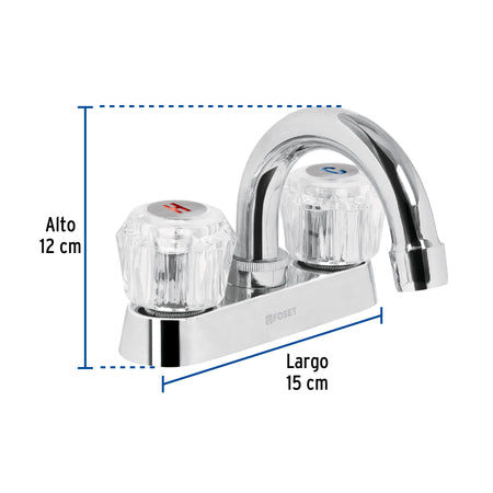 Mezcladora 4" para lavabo cuello curvo manerales acrilico
