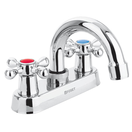 Mezcladora 4" para lavabo cuello curvo manerales cruceta