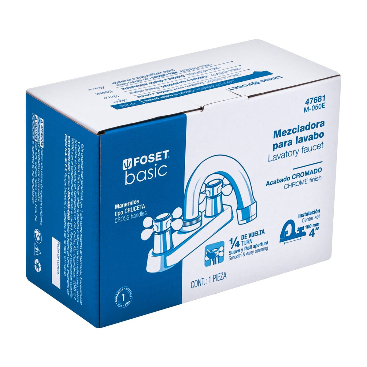 Mezcladora 4" para lavabo cuello curvo manerales cruceta