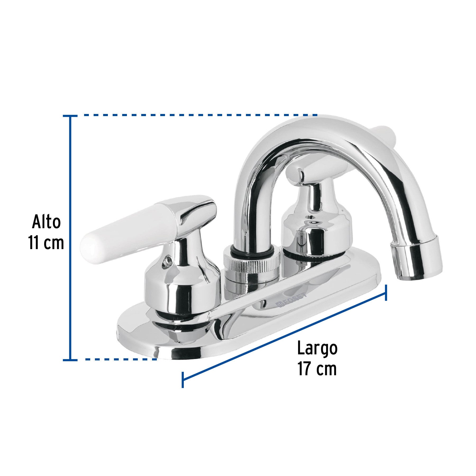 Mezcladora 4" para lavabo cuello curvo manerales cono