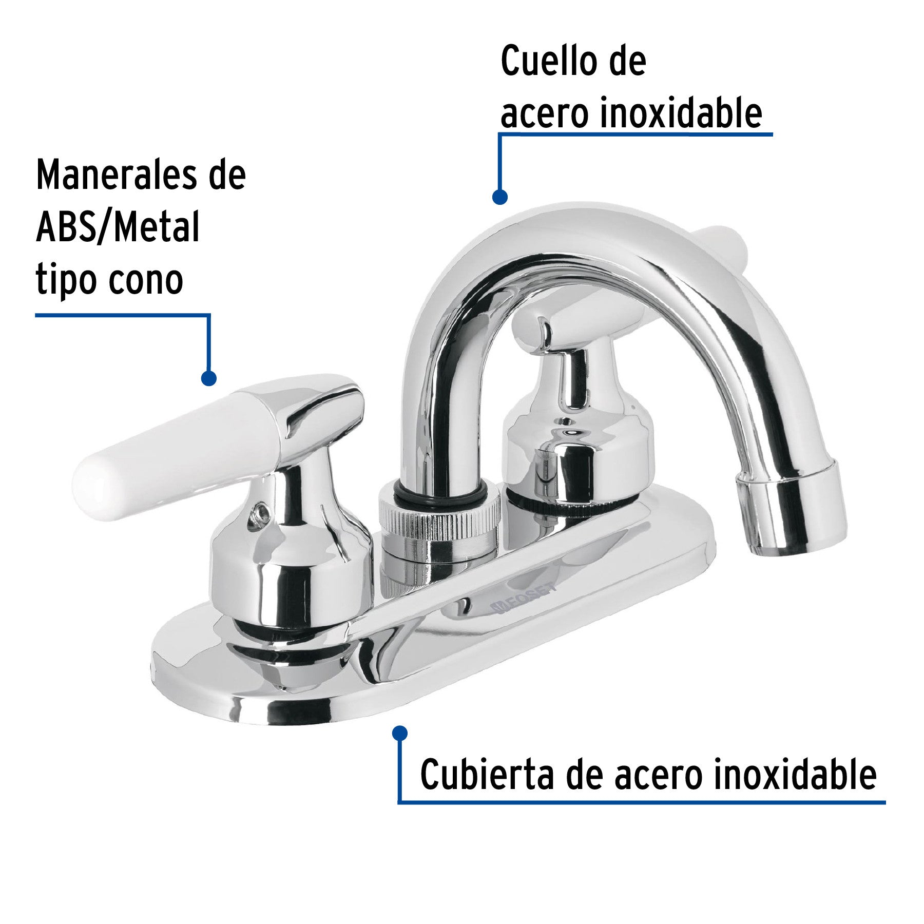 Mezcladora 4" para lavabo cuello curvo manerales cono