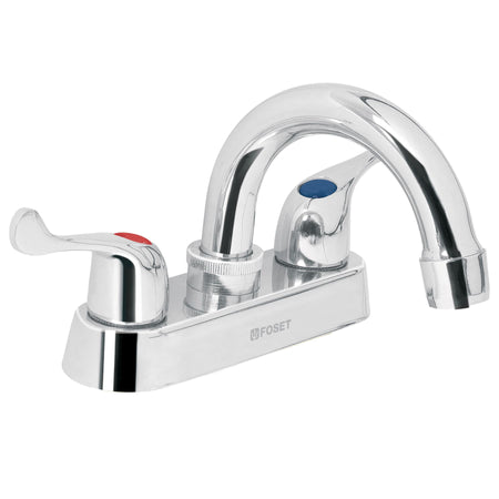 Mezcladora 4" para lavabo cuello curvo manerales palanca