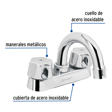 Mezcladora 4" para lavabo cuello curvo cartucho ceramico