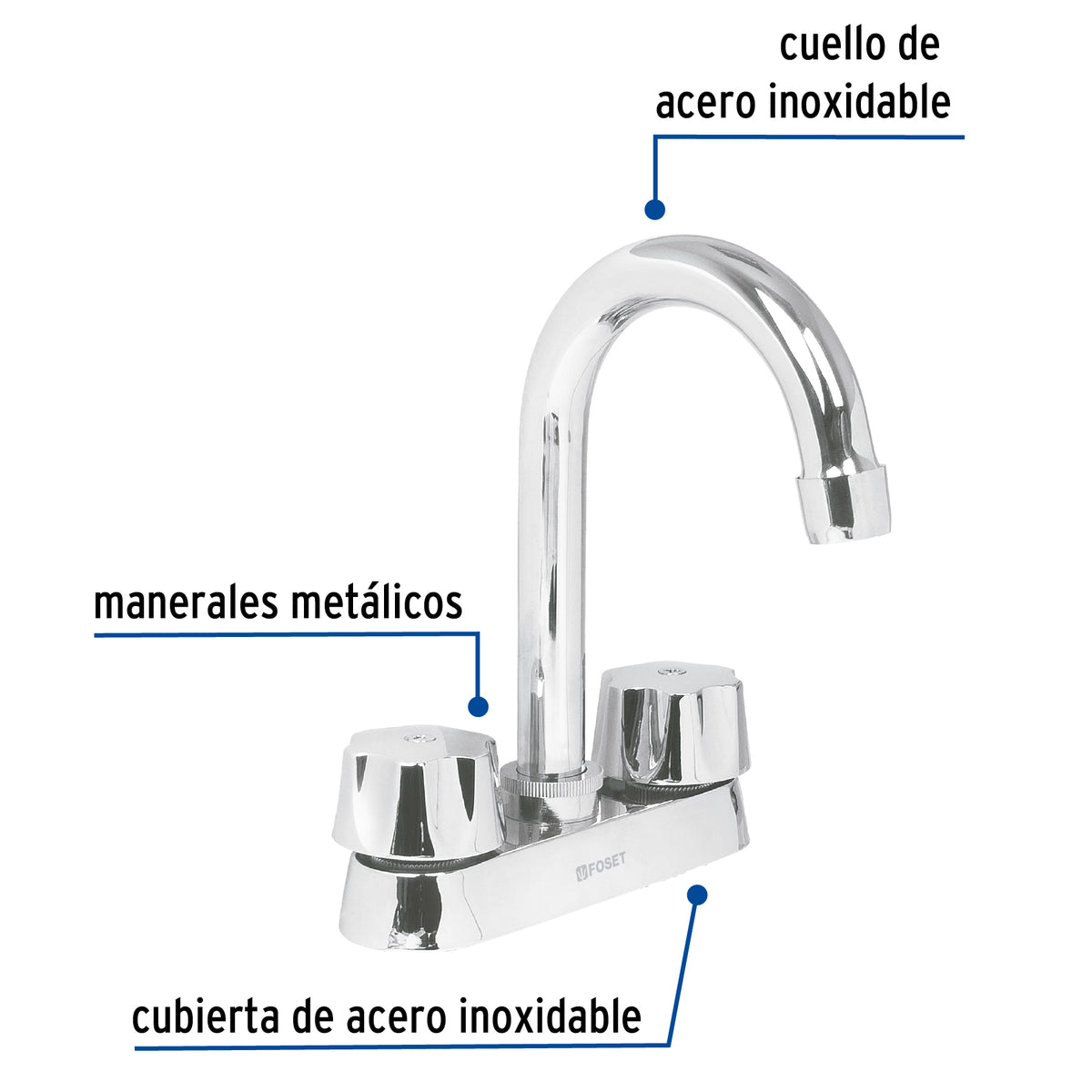 Mezcladora 4" para lavabo cuello bar cartucho compresion