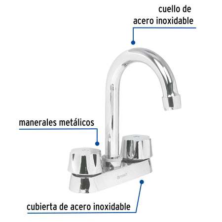 Mezcladora 4" para lavabo cuello bar cartucho compresion