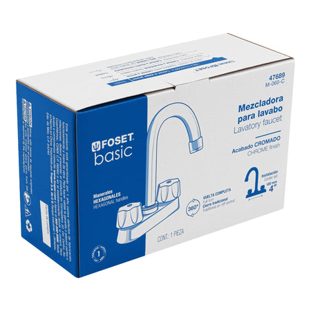 Mezcladora 4" para lavabo cuello bar cartucho compresion