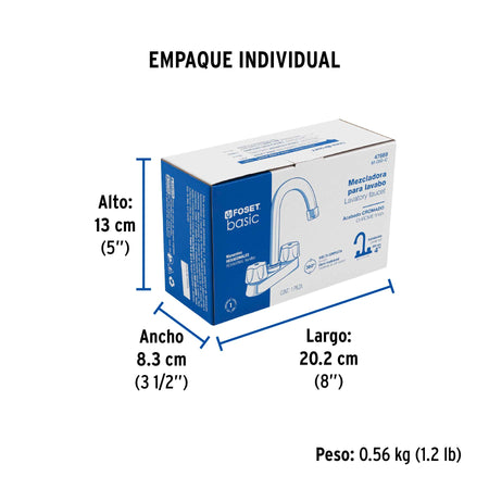 Mezcladora 4" para lavabo cuello bar cartucho compresion