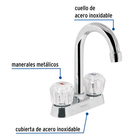 Mezcladora 4" para lavabo cuello bar manerales de acrilico