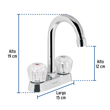 Mezcladora 4" para lavabo cuello bar manerales de acrilico