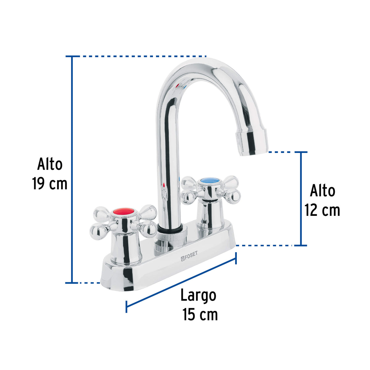 Mezcladora 4" para lavabo cuello bar manerales cruceta