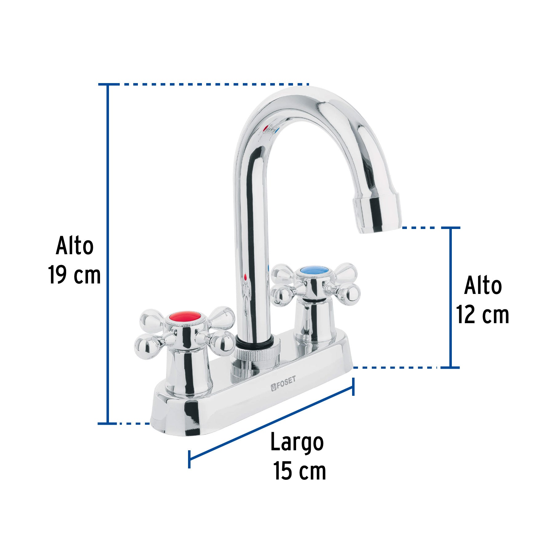 Mezcladora 4" para lavabo cuello bar manerales cruceta