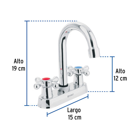 Mezcladora 4" para lavabo cuello bar manerales cruceta