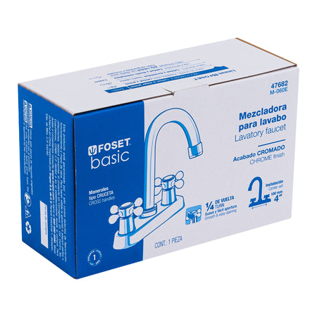 Mezcladora 4" para lavabo cuello bar manerales cruceta