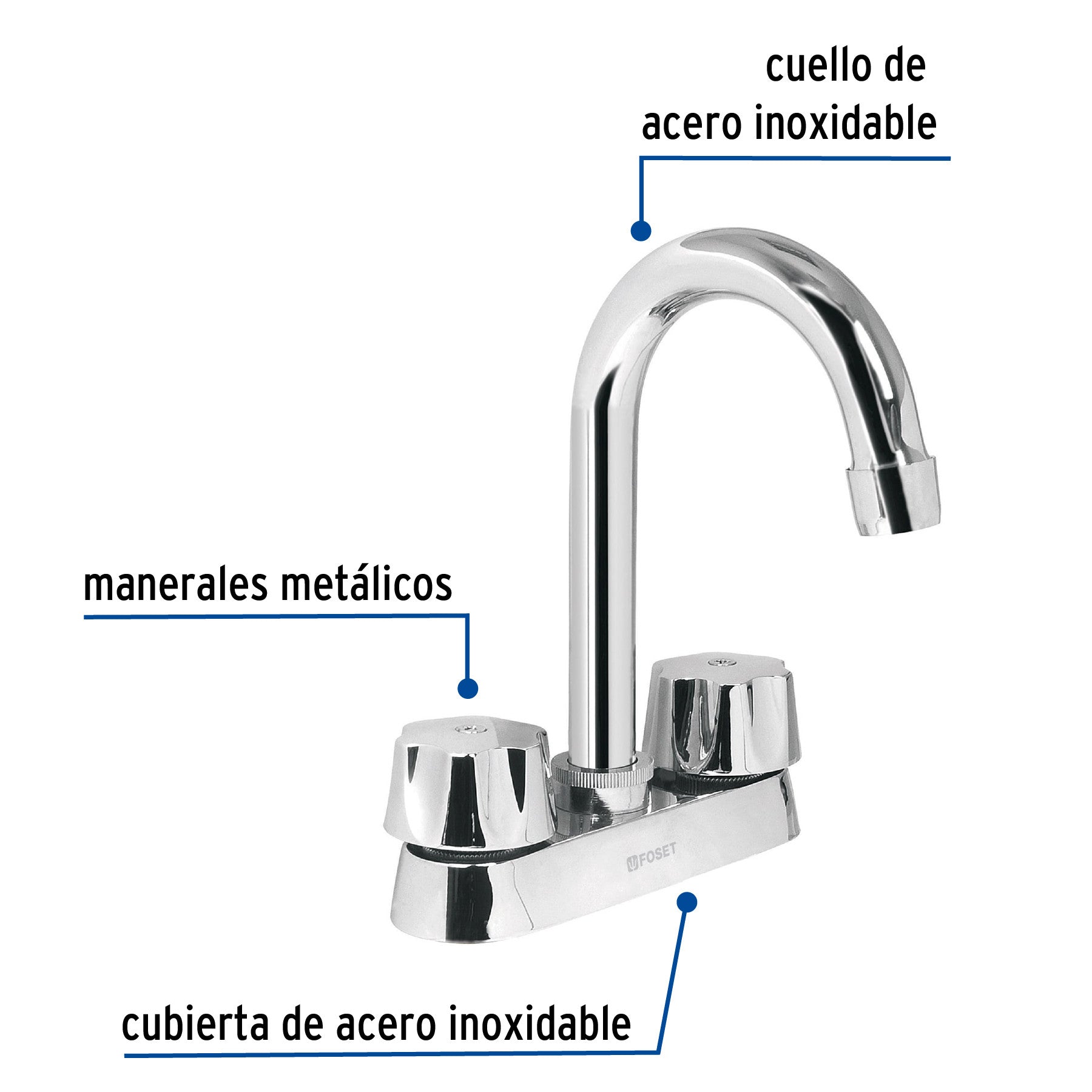 Mezcladora 4" para lavabo cuello bar cartucho ceramico