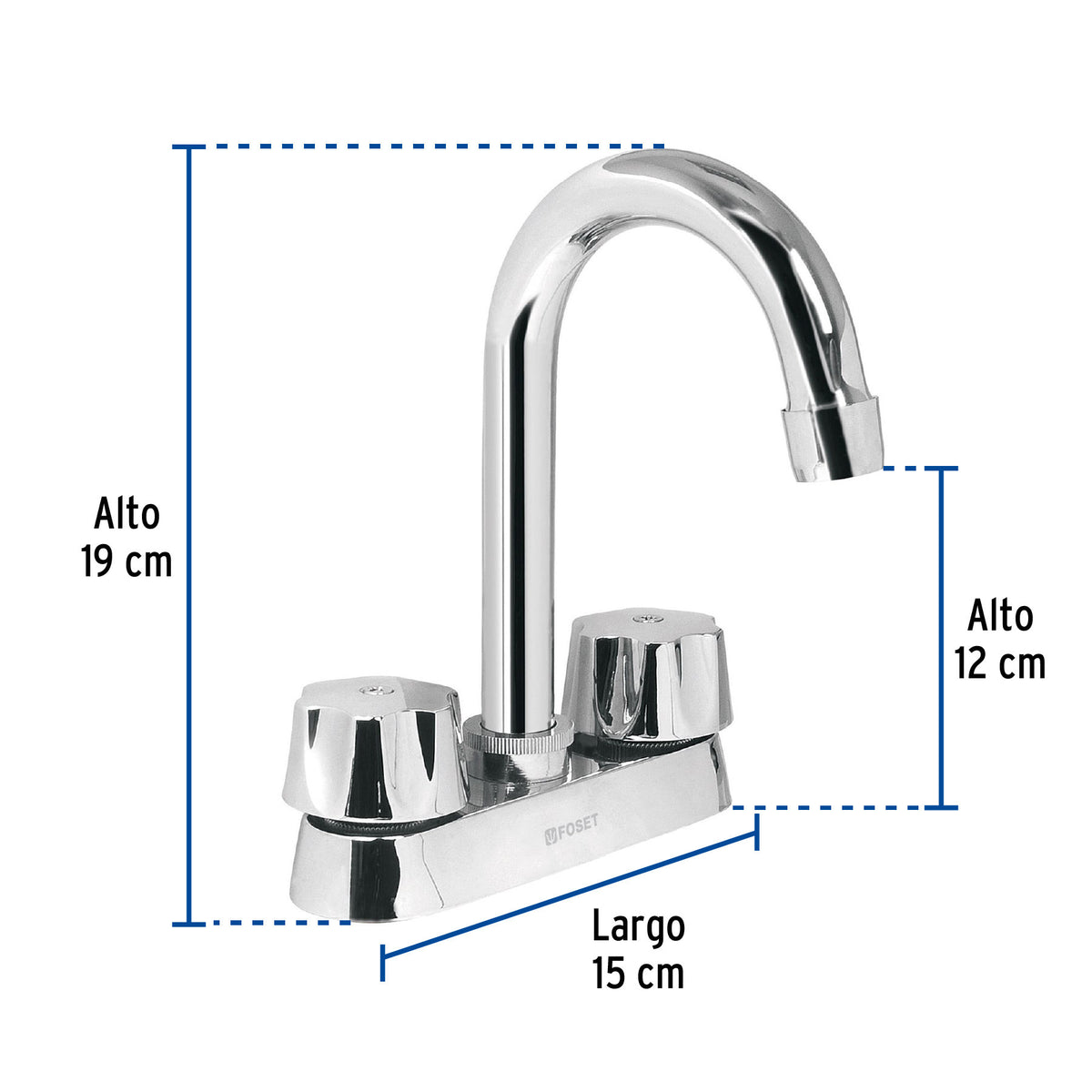 Mezcladora 4" para lavabo cuello bar cartucho ceramico