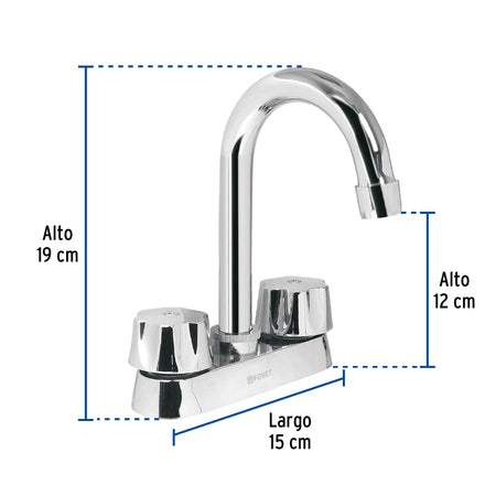 Mezcladora 4" para lavabo cuello bar cartucho ceramico