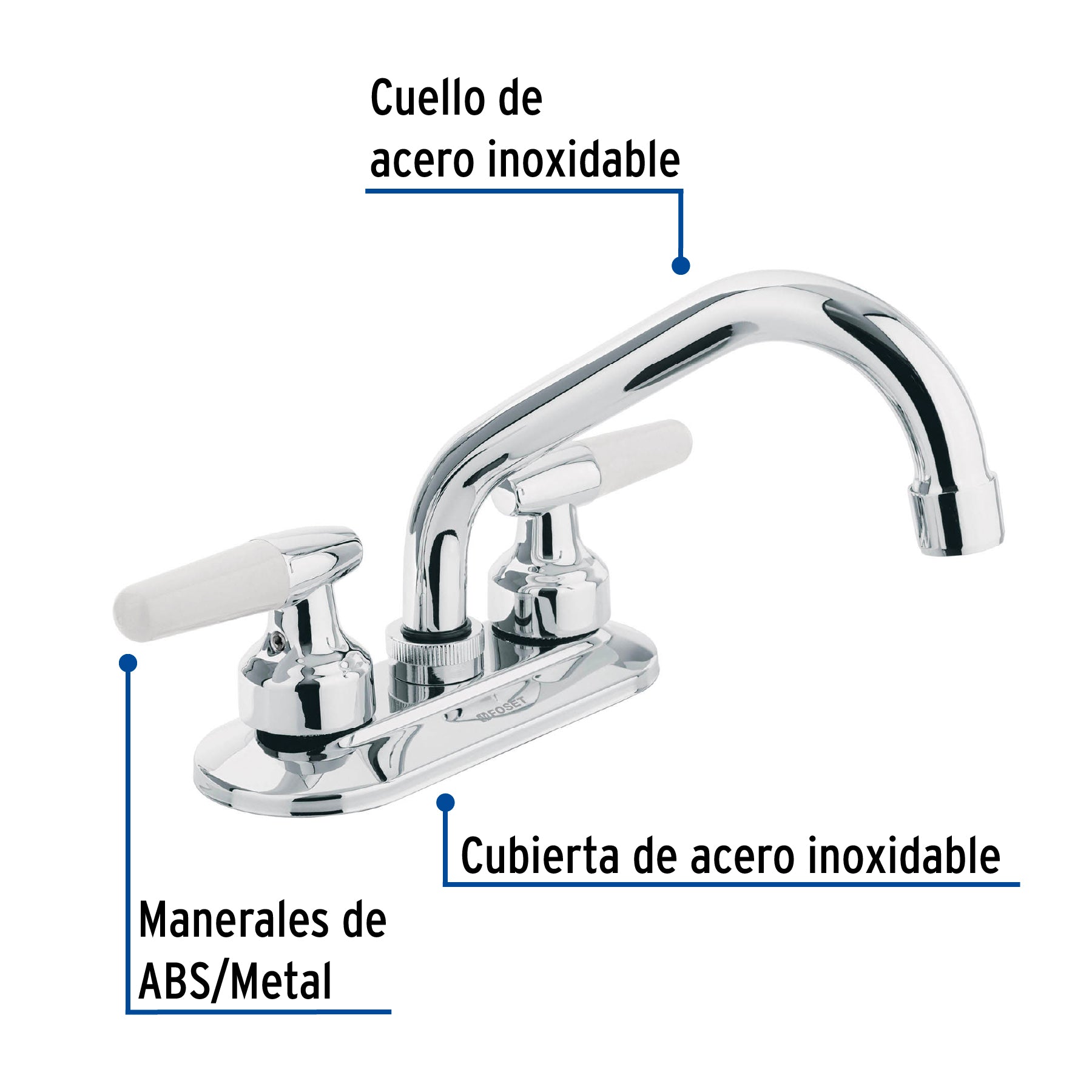 Mezcladora 4" para lavabo cuello tubular manerales cono