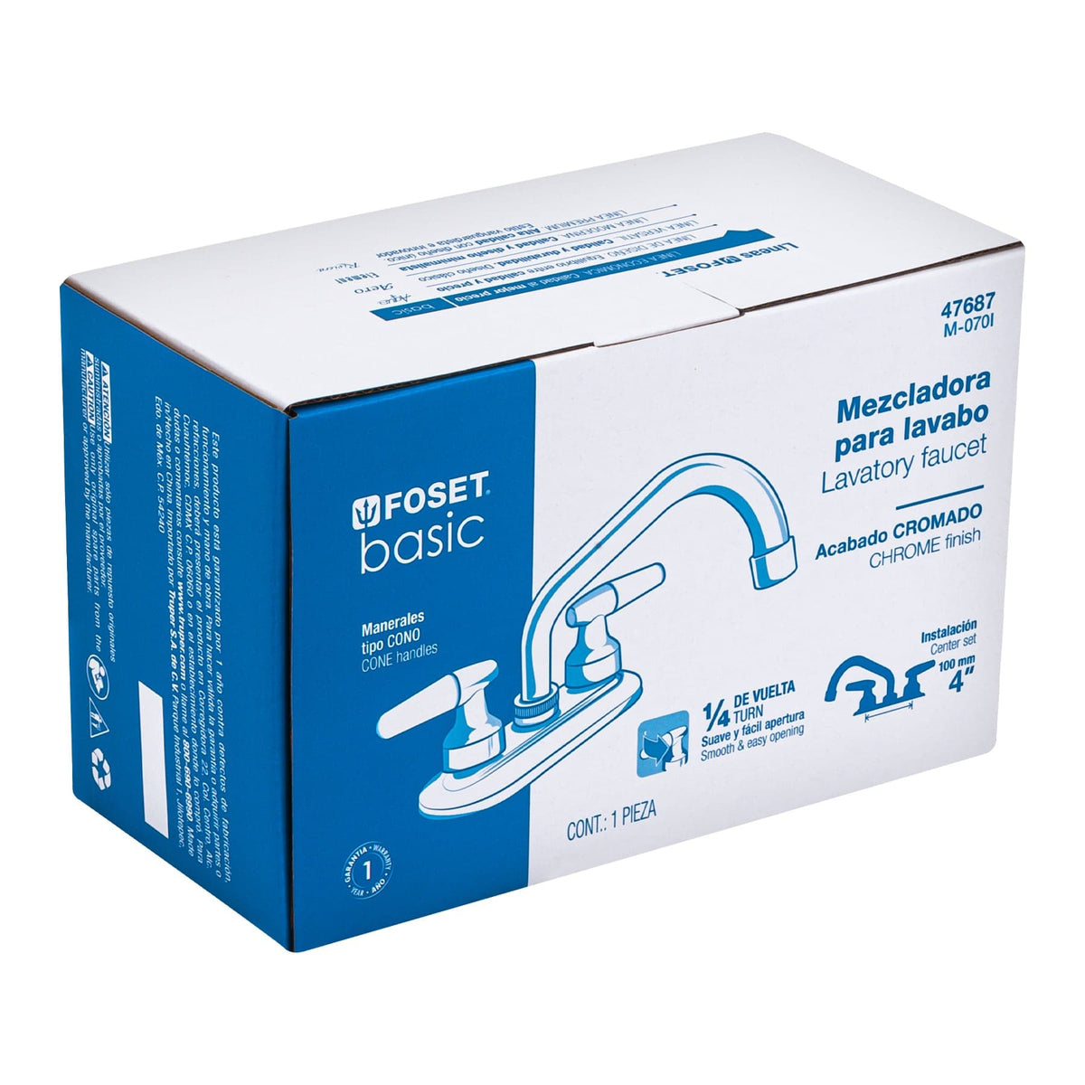 Mezcladora 4" para lavabo cuello tubular manerales cono