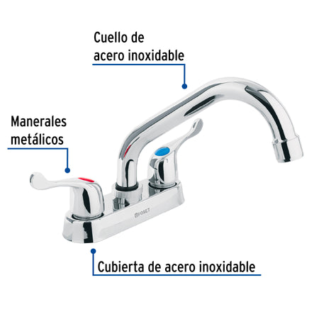 Mezcladora 4" para lavabo tubular manerales palanca