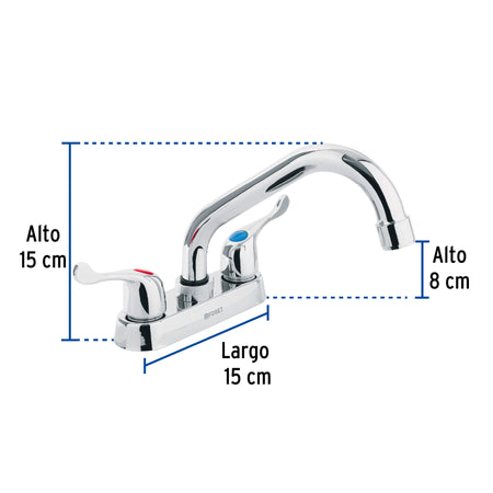 Mezcladora 4" para lavabo tubular manerales palanca
