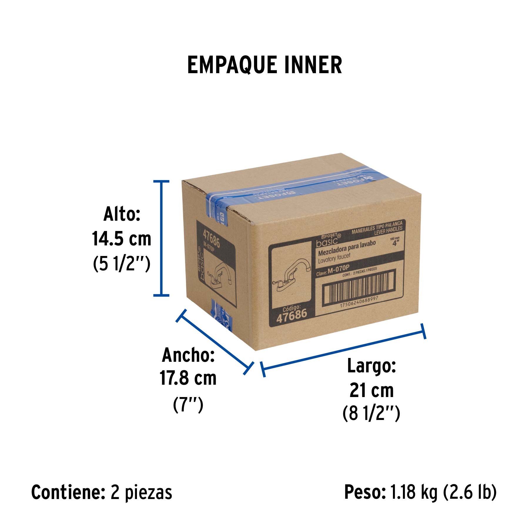 Mezcladora 4" para lavabo tubular manerales palanca