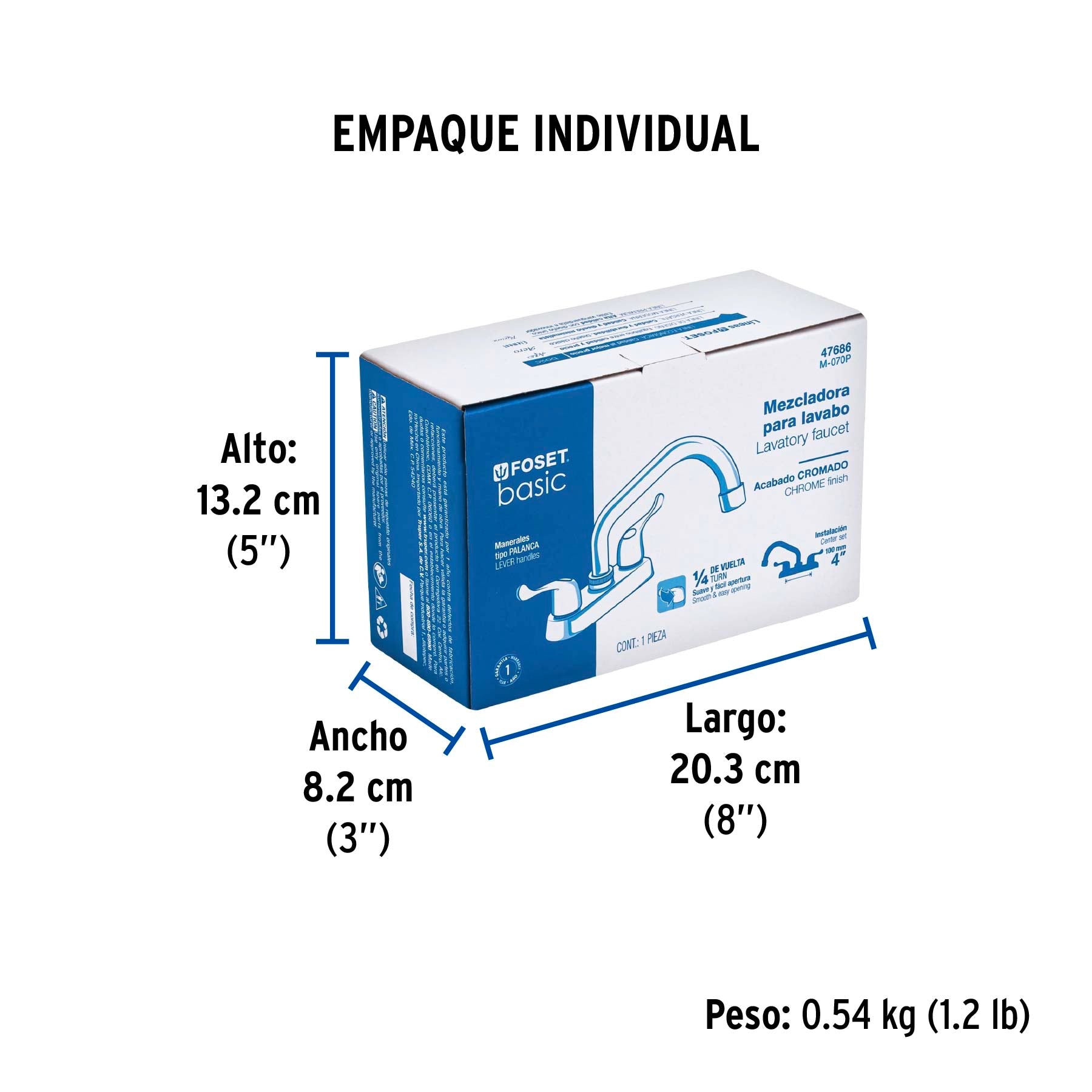 Mezcladora 4" para lavabo tubular manerales palanca