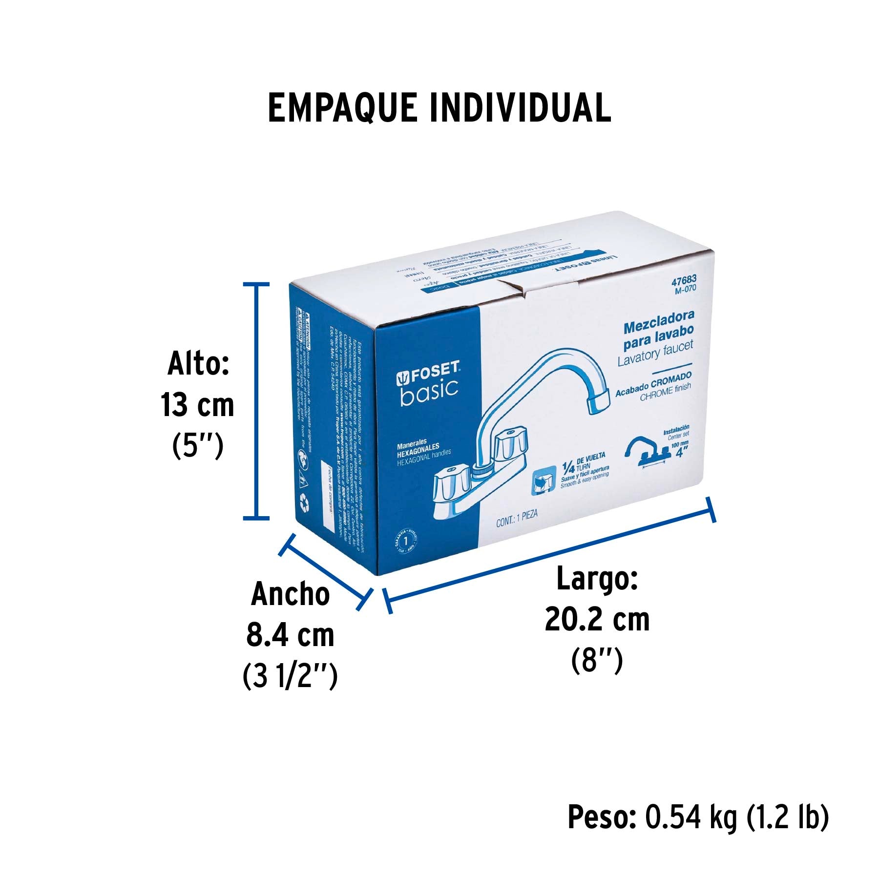 Mezcladora 4" para lavabo tubular cartucho ceramico